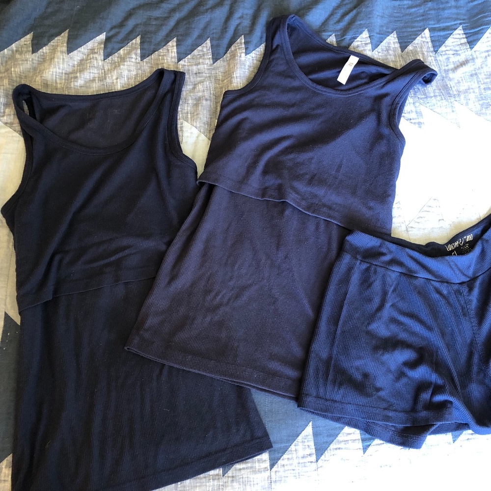 Ribbed nursing tanks and matching lounge shorts
